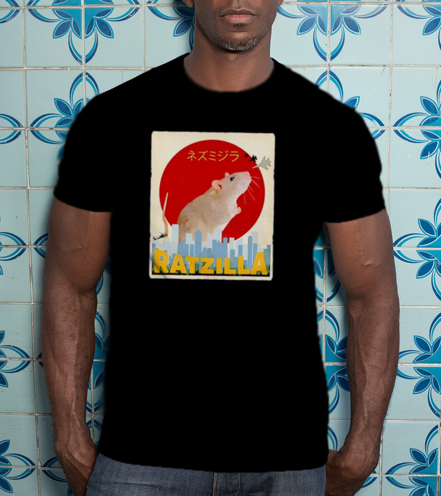 Ratzilla Japanese Anime Retro Cute Rat Mouse Cityscape Iconic T-Shirt