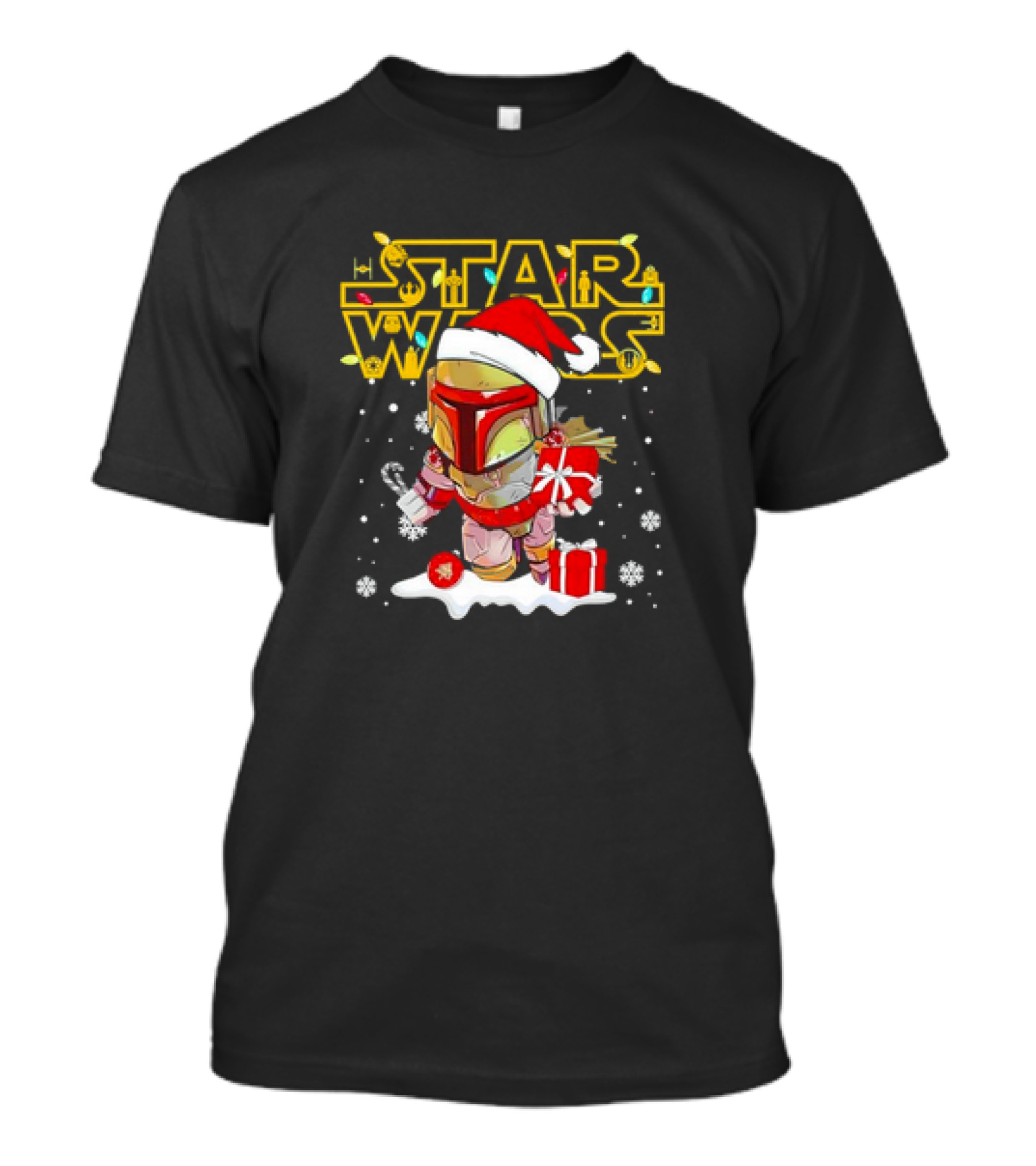 Disneyland Star Wars Boba Fett Christmas Santa Hat And Gifts Snowflakes T-Shirt