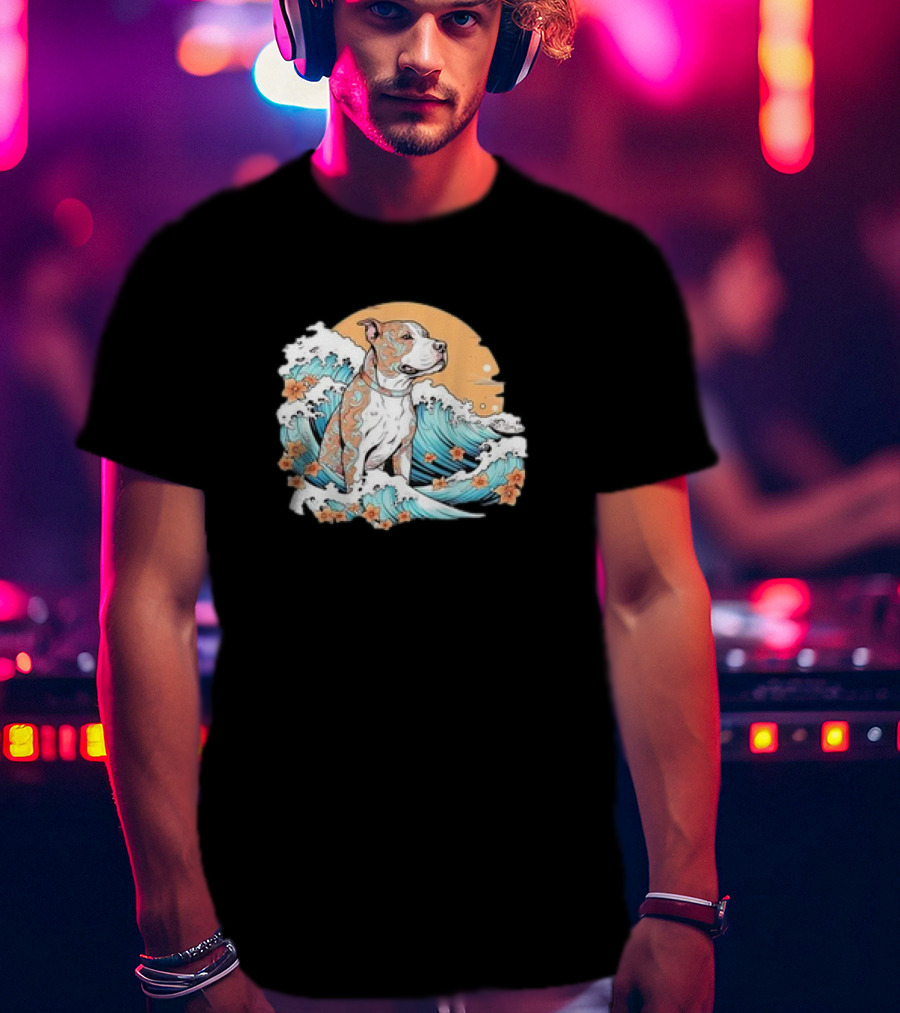 Summer Retro Pitbull Mom Dog Mama Beach Vibes Dog Wave T-Shirt