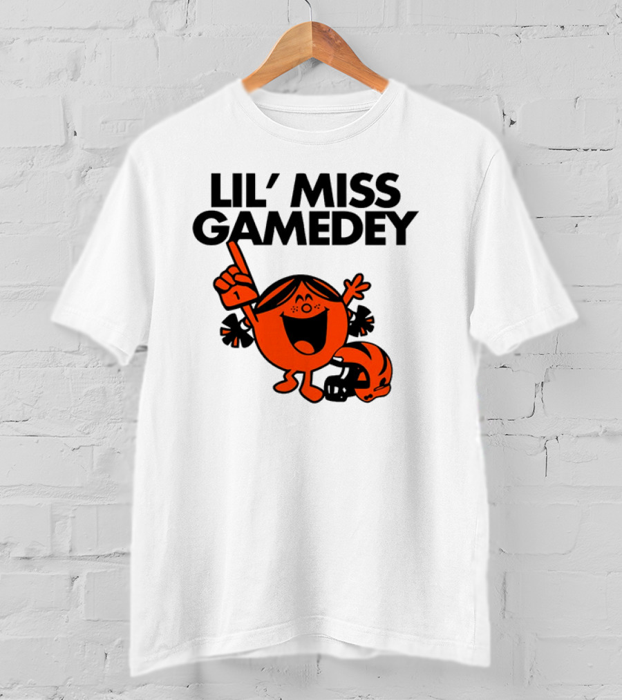 Lil Miss Gamedey Cincinnati Bengals Football Fandom Icon With Cheerful Character And Helmet T-Shirt