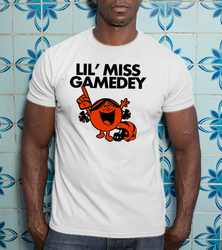 Lil Miss Gamedey Cincinnati Bengals Football Fandom Icon With Cheerful Character And Helmet T-Shirt