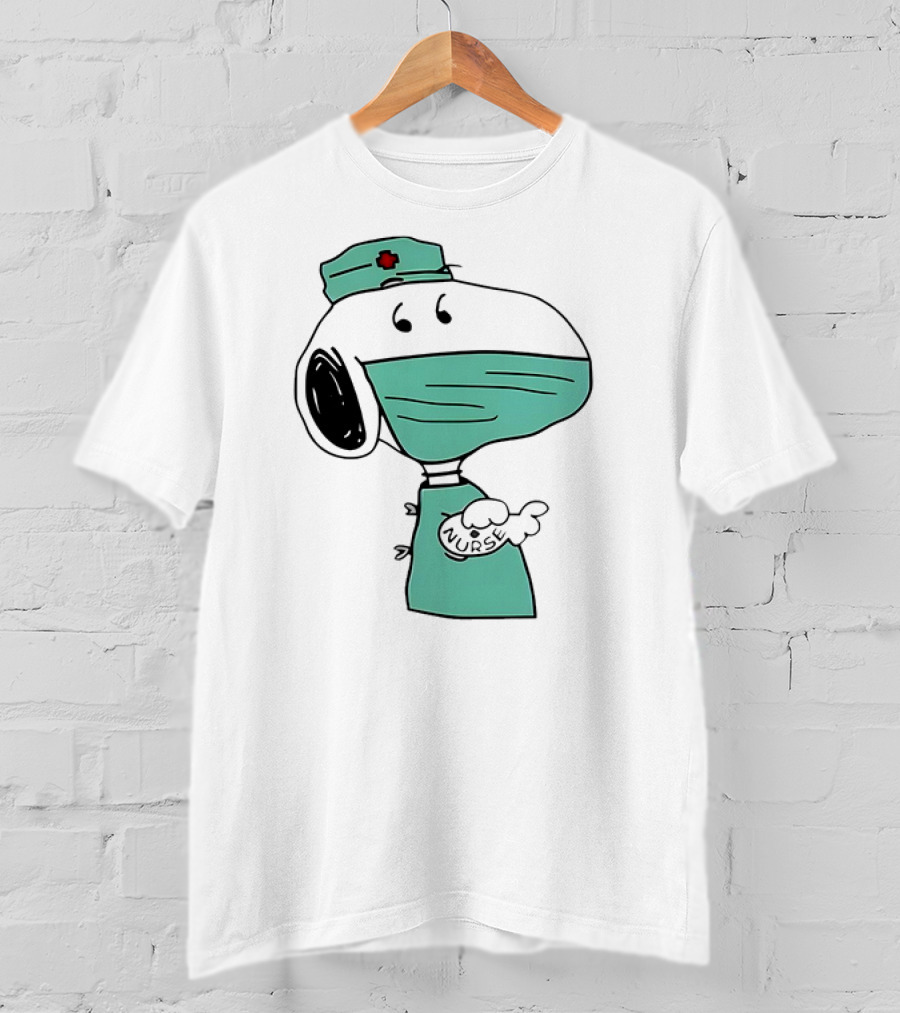 Snoopy Nurse Cartoon In Scrubs With Mask T-Shirt