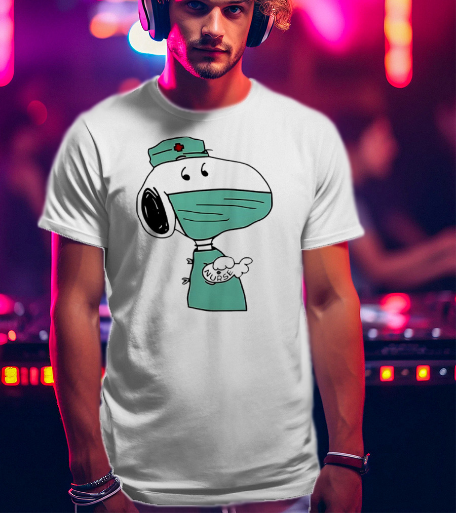 Snoopy Nurse Cartoon In Scrubs With Mask T-Shirt