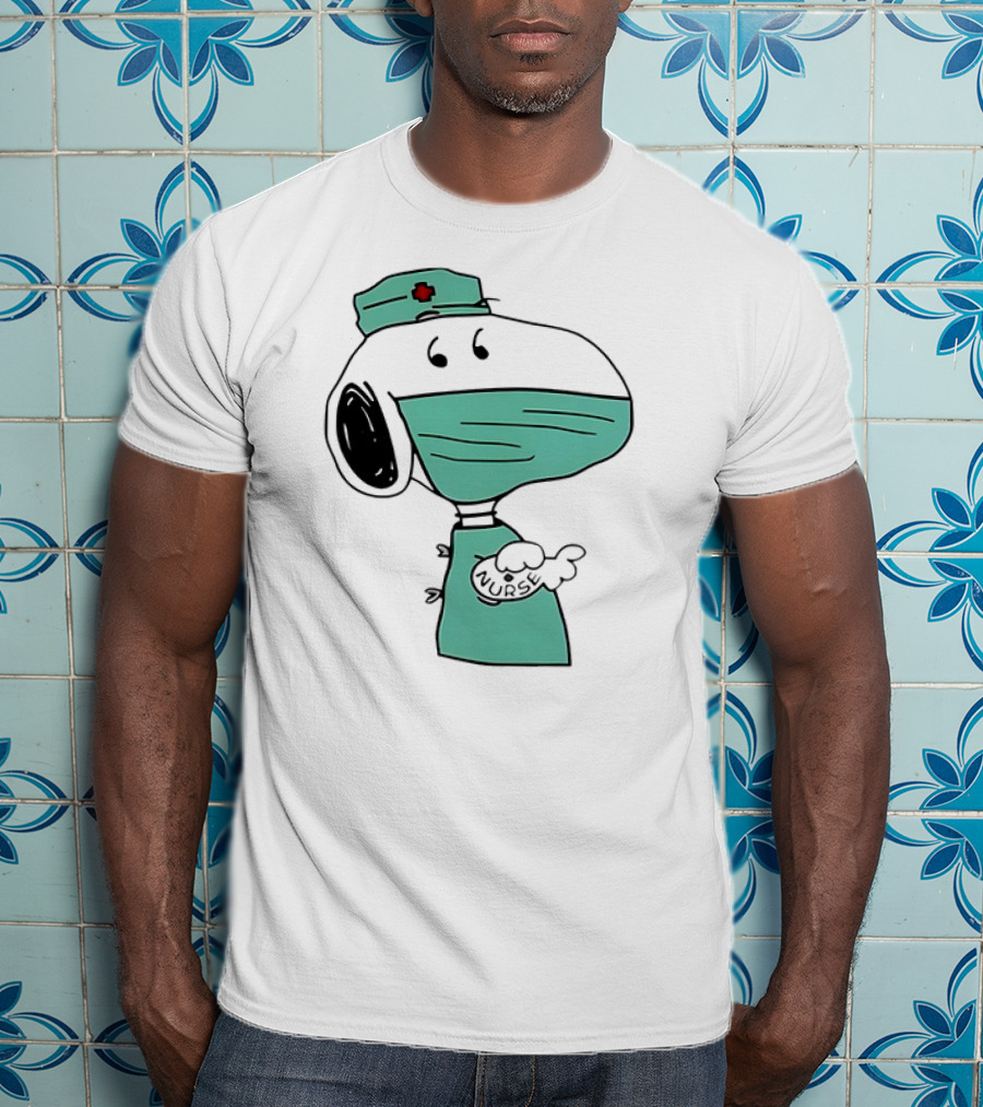 Snoopy Nurse Cartoon In Scrubs With Mask T-Shirt