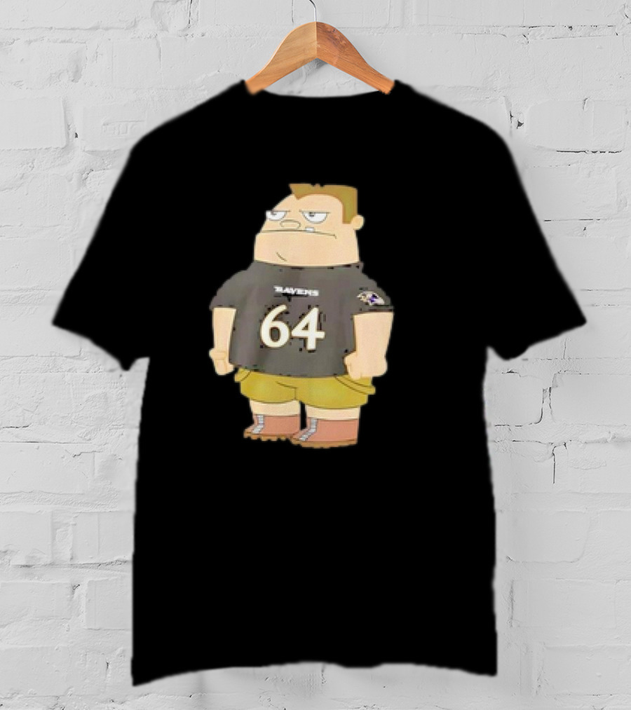 Ravens Tyler Linderbaum 64 Buford Van Stomm Character Sports Jersey T-Shirt