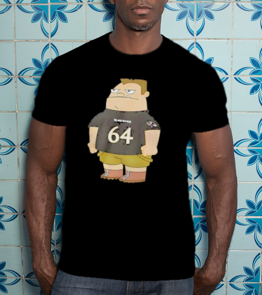 Ravens Tyler Linderbaum 64 Buford Van Stomm Character Sports Jersey T-Shirt