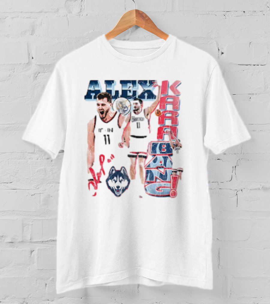 Alex Karaban UConn Huskies Basketball 90s Retro Style With Player Imagery And Team T-Shirt