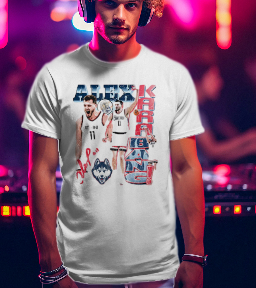 Alex Karaban UConn Huskies Basketball 90s Retro Style With Player Imagery And Team T-Shirt