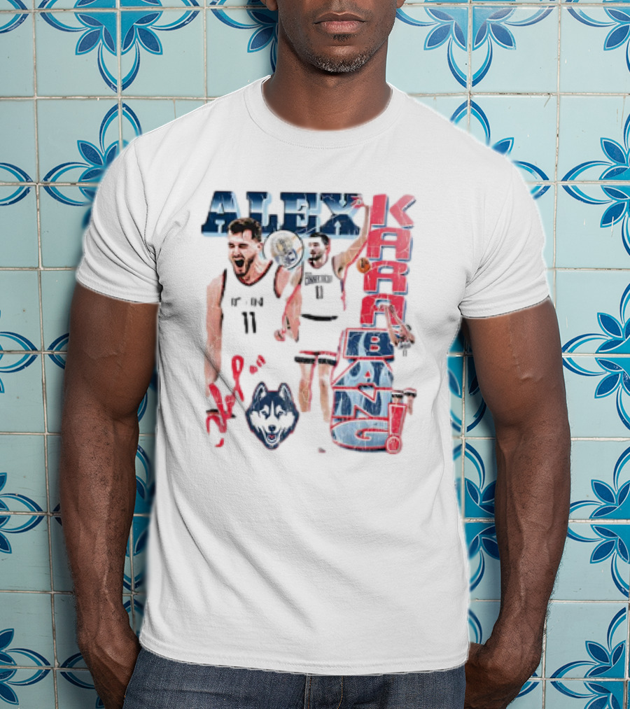 Alex Karaban UConn Huskies Basketball 90s Retro Style With Player Imagery And Team T-Shirt
