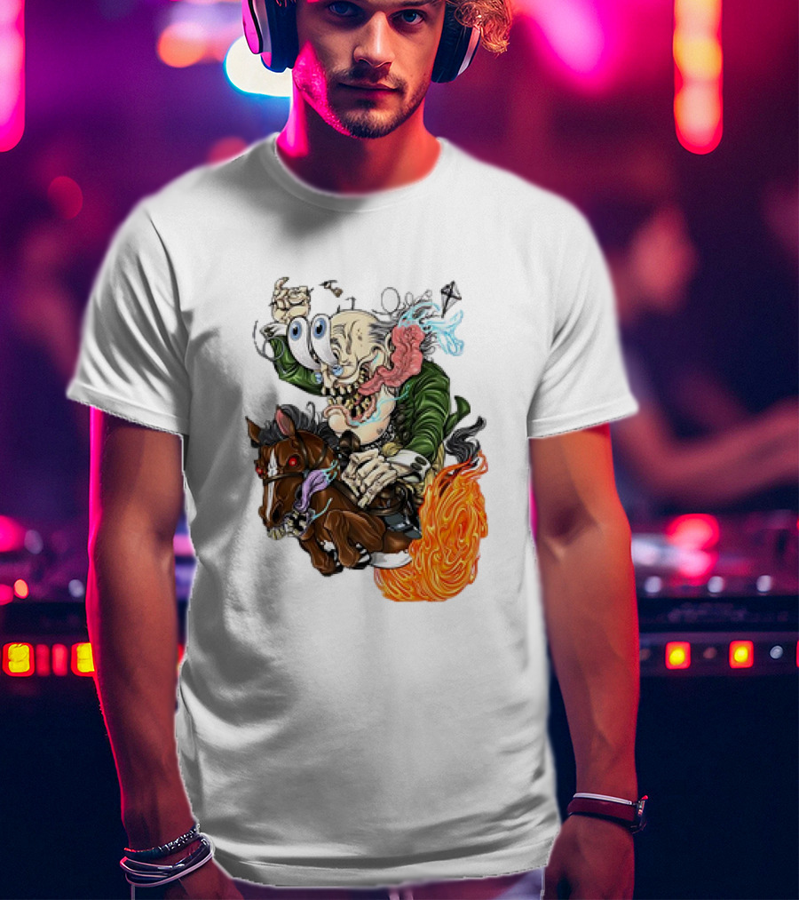 Ben FINKlin Surreal Dual-Eyed Figure On Flame-Engulfed Horse T-Shirt