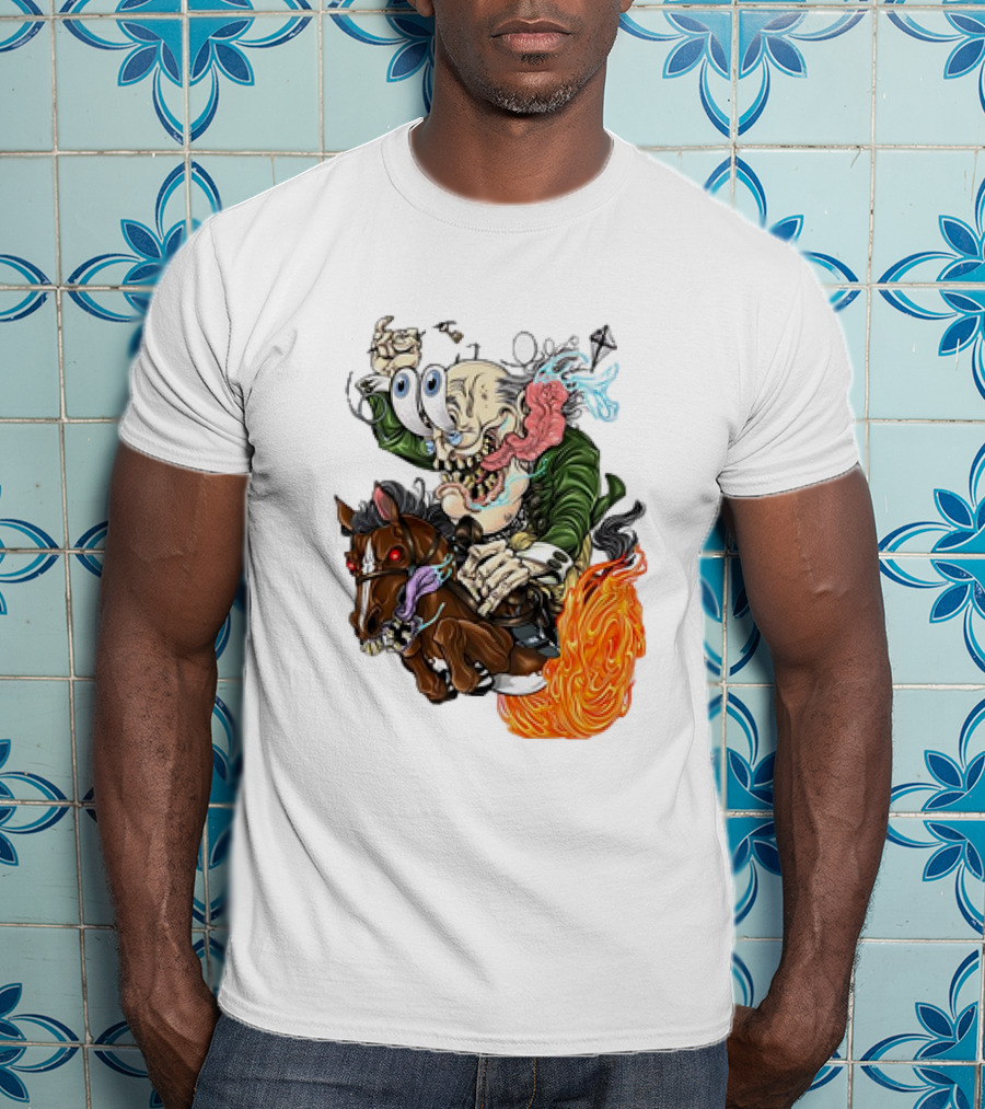 Ben FINKlin Surreal Dual-Eyed Figure On Flame-Engulfed Horse T-Shirt