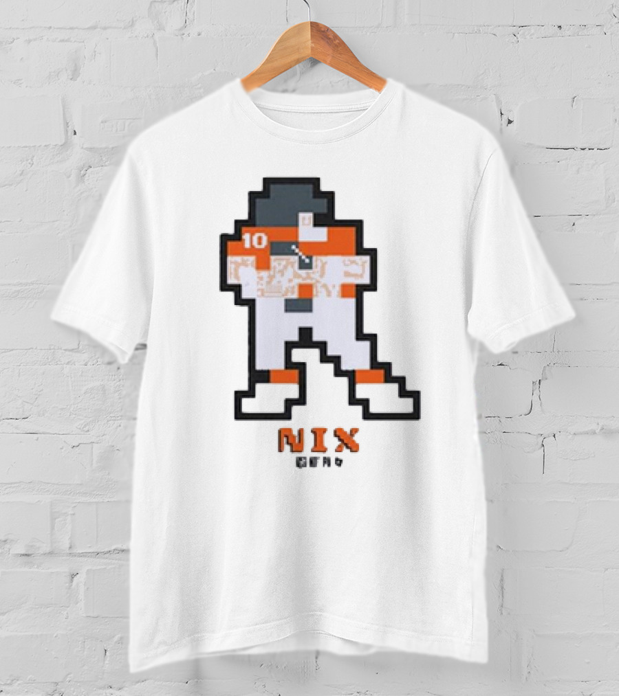 Denver Broncos Bo Nix 10 Orange And White 8-Bit Retro T-Shirt
