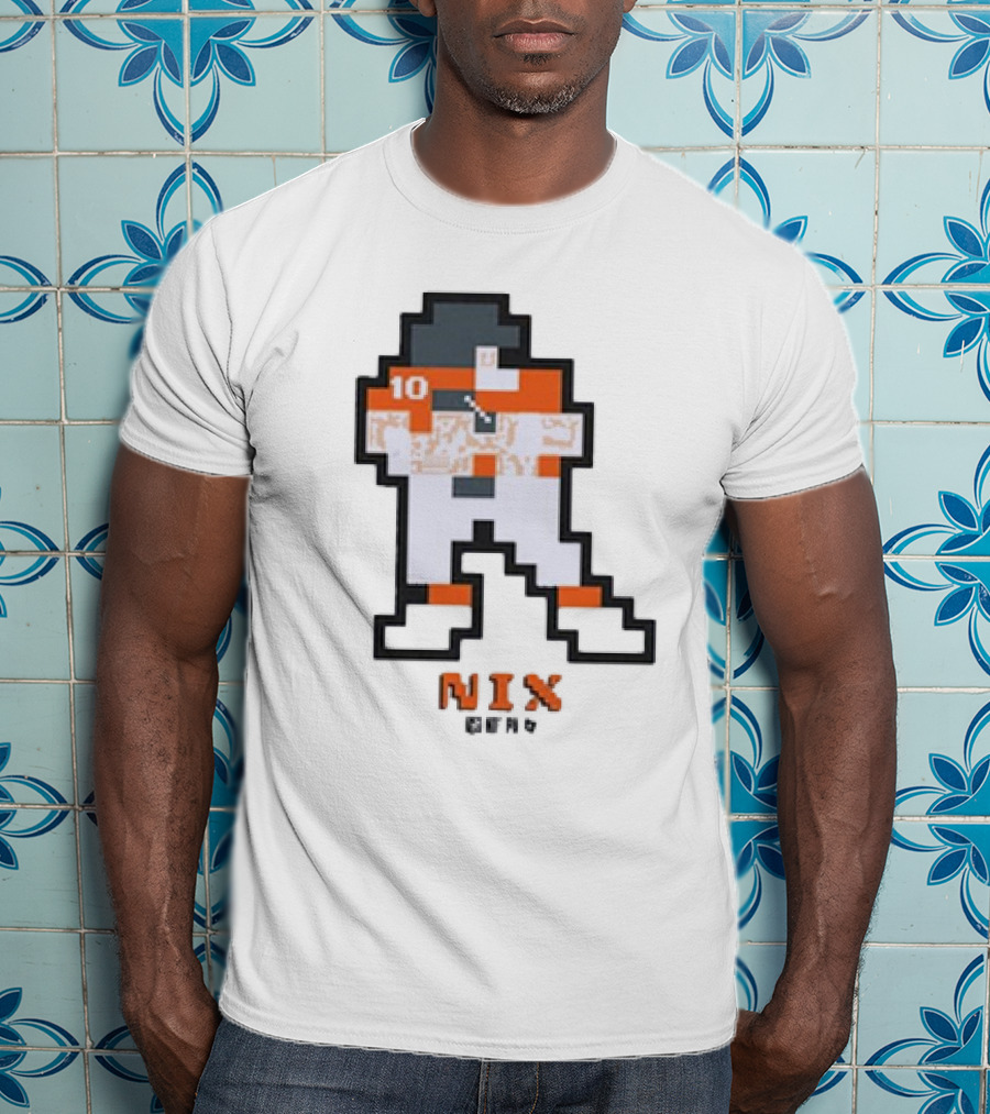 Denver Broncos Bo Nix 10 Orange And White 8-Bit Retro T-Shirt