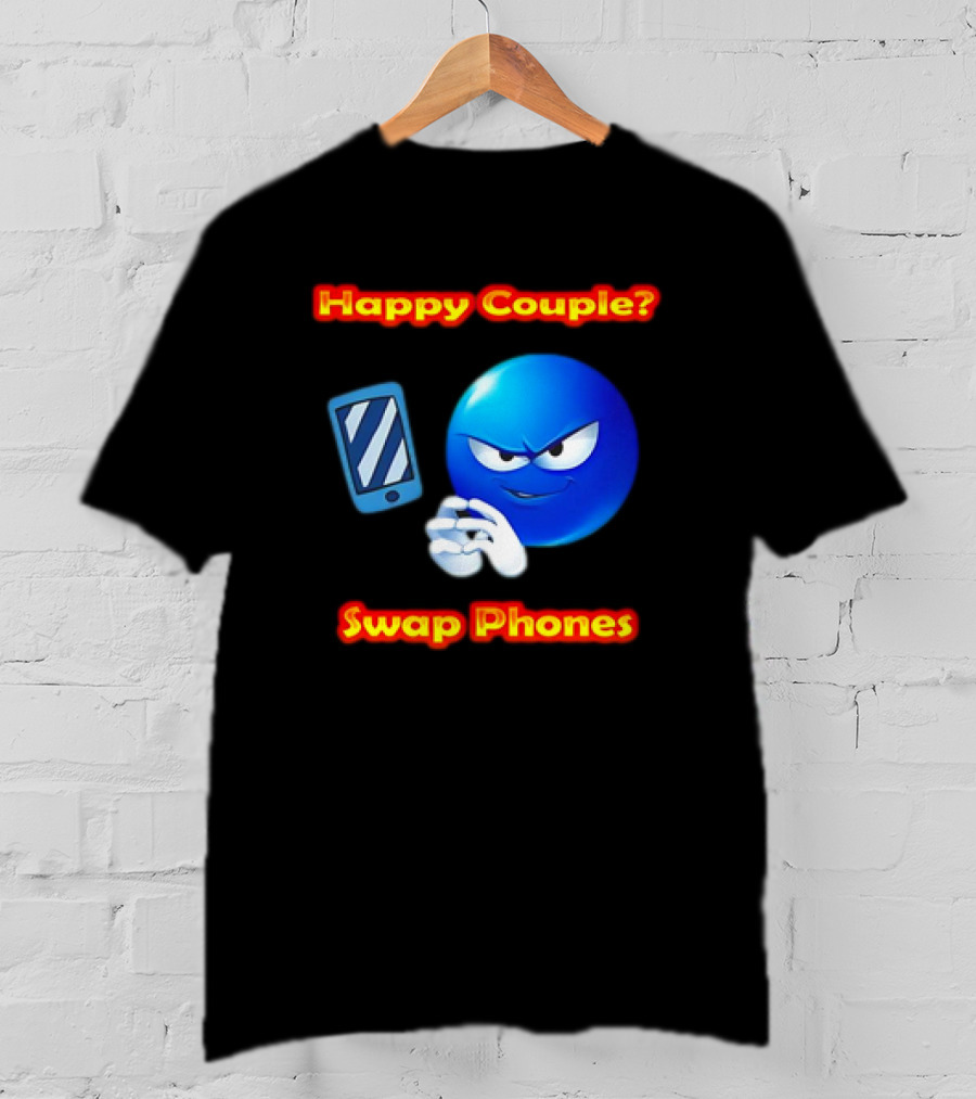 Happy Couple? Swap Phones Blue Emoji T-Shirt