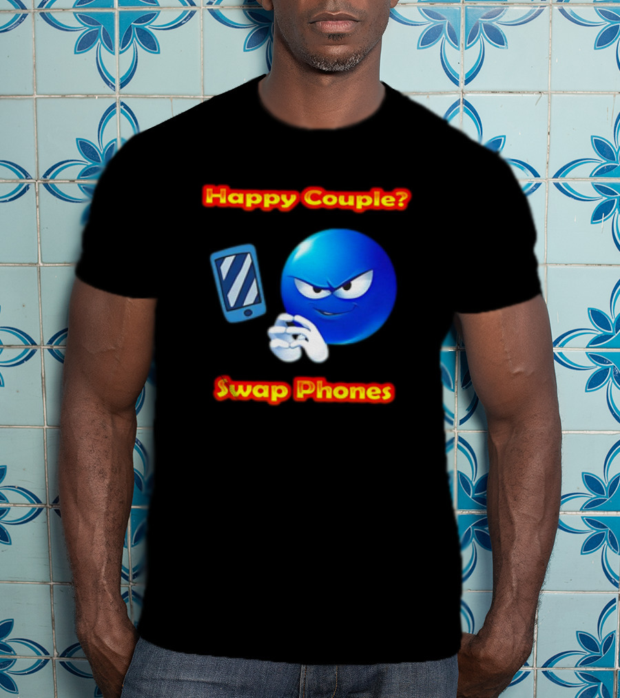Happy Couple? Swap Phones Blue Emoji T-Shirt