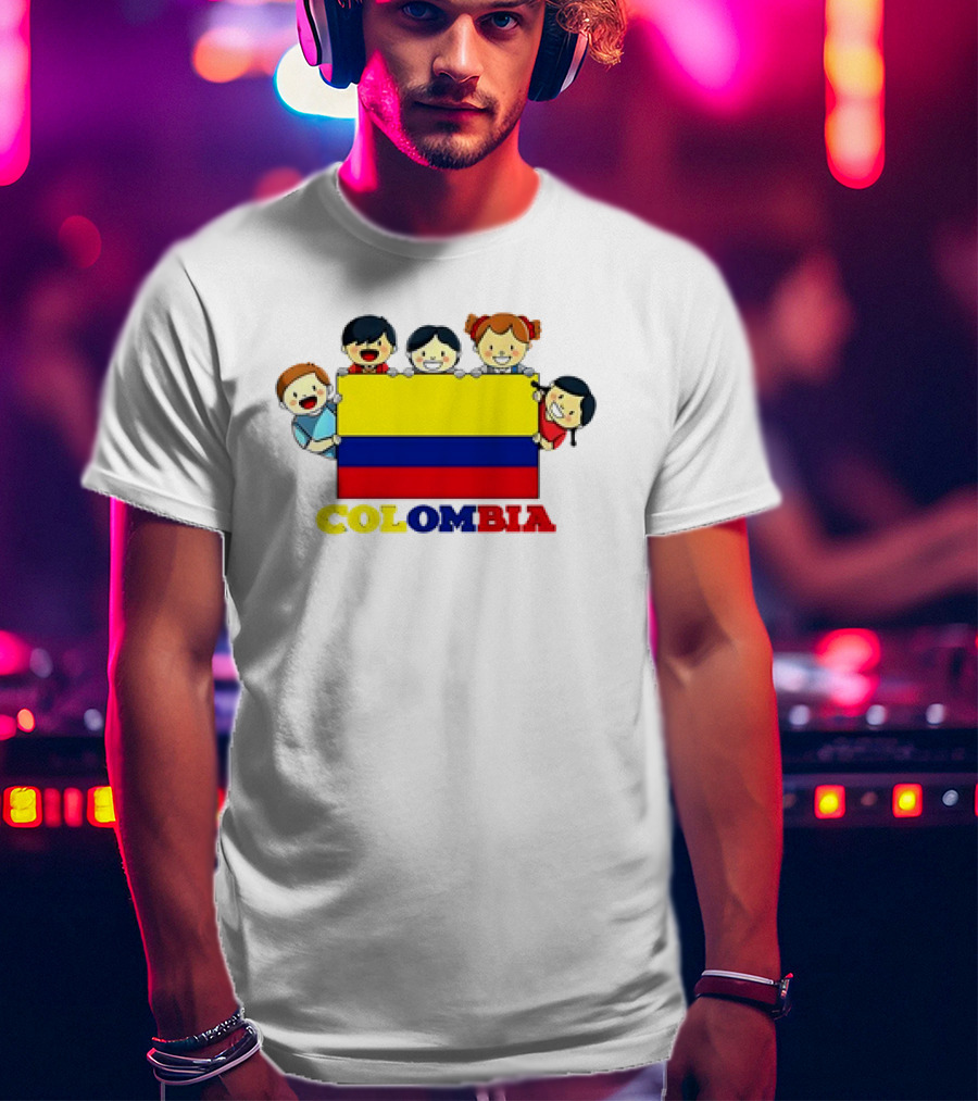 Colombia Flag Hispanic Heritage Month Cartoon Kids Colombian Flag T-Shirt