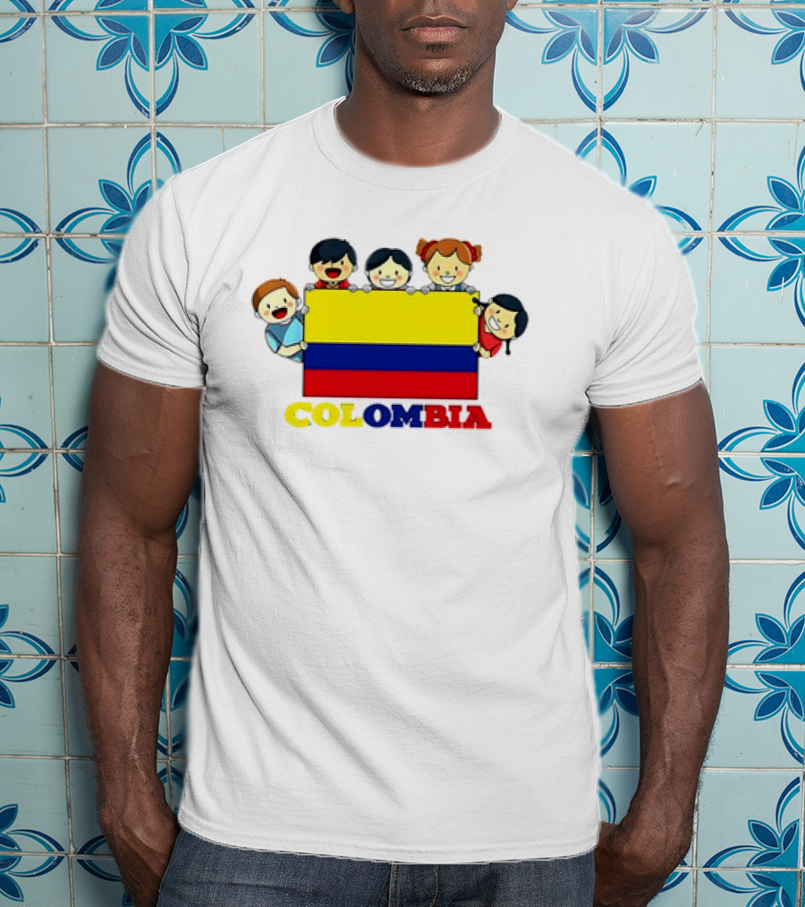 Colombia Flag Hispanic Heritage Month Cartoon Kids Colombian Flag T-Shirt