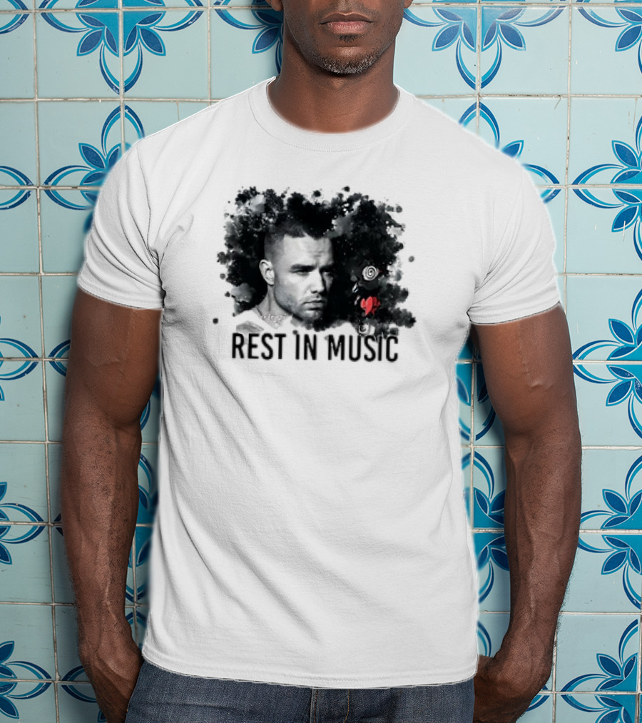 Liam Payne Rest In Music Portrait With Artistic Black And Red Accents T-Shirt