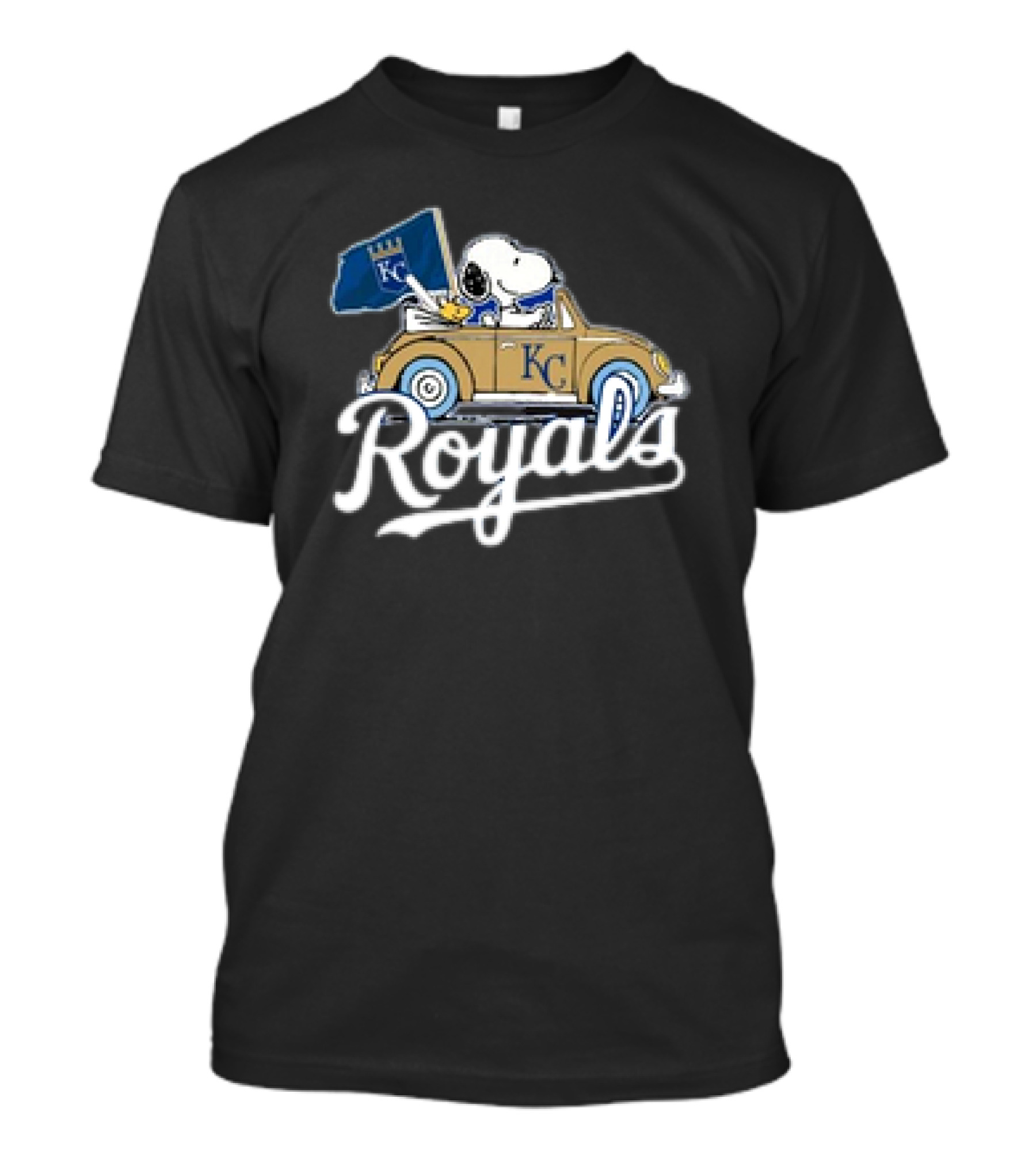 Kansas City Royals Snoopy Woodstock Car KC Flag T-Shirt