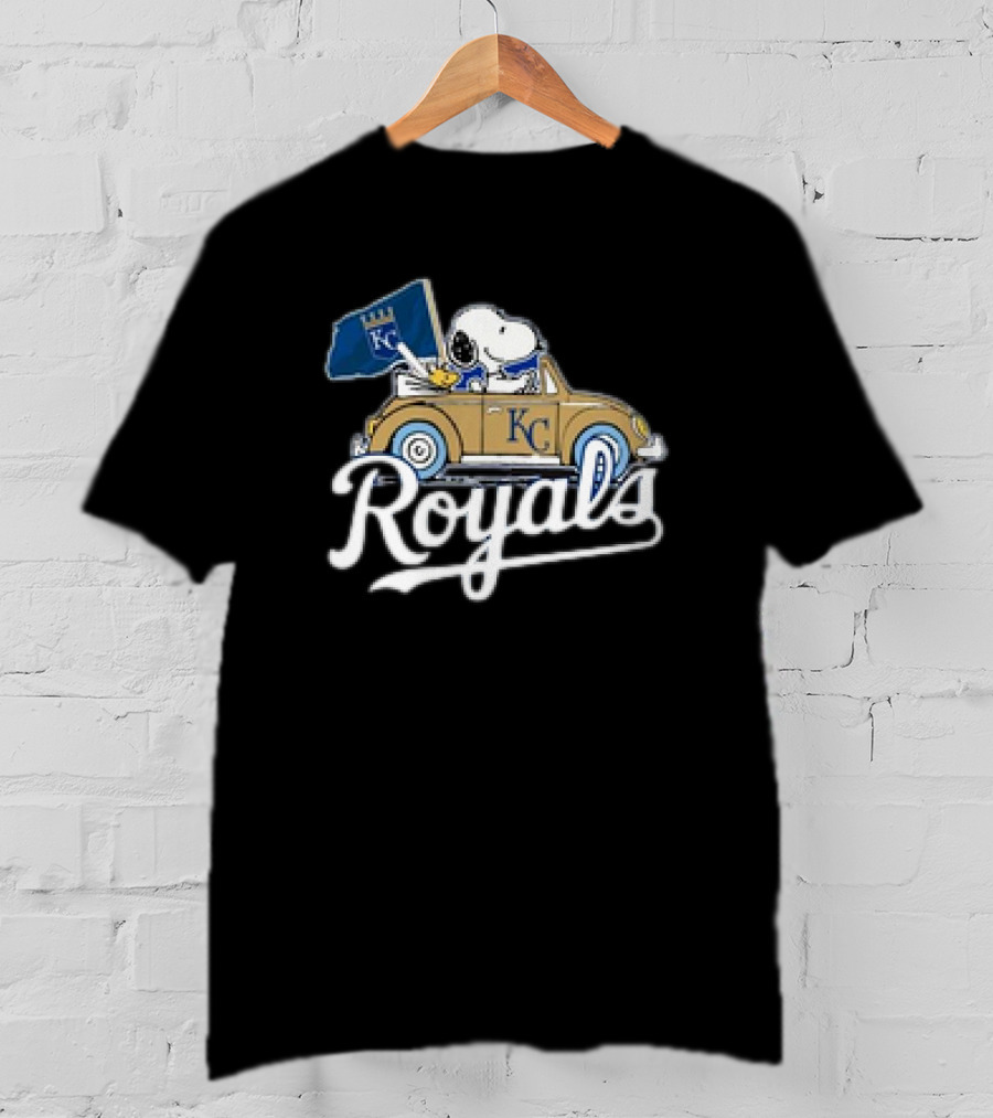 Kansas City Royals Snoopy Woodstock Car KC Flag T-Shirt