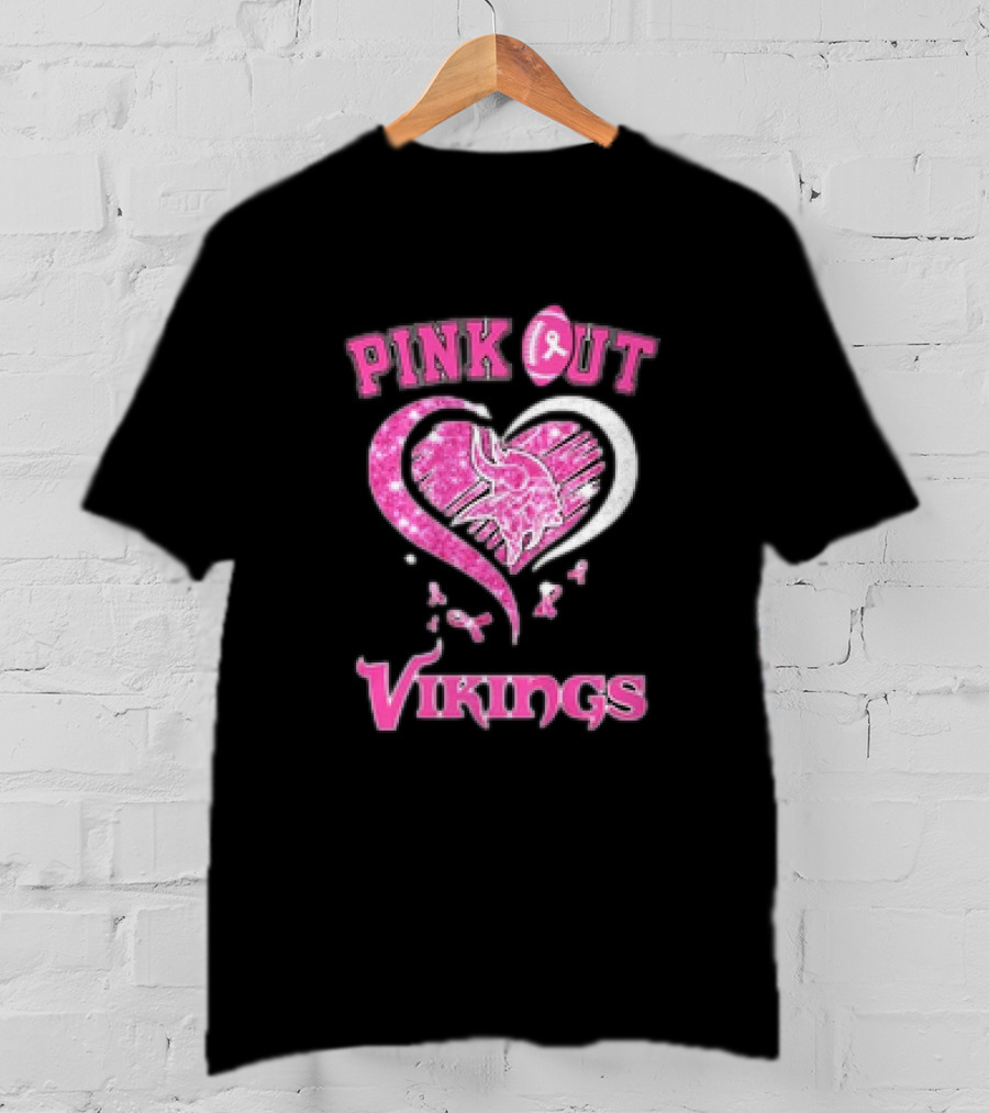 Minnesota Vikings Pink Out Heart Breast Cancer Awareness T-Shirt