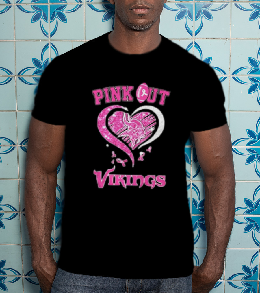 Minnesota Vikings Pink Out Heart Breast Cancer Awareness T-Shirt