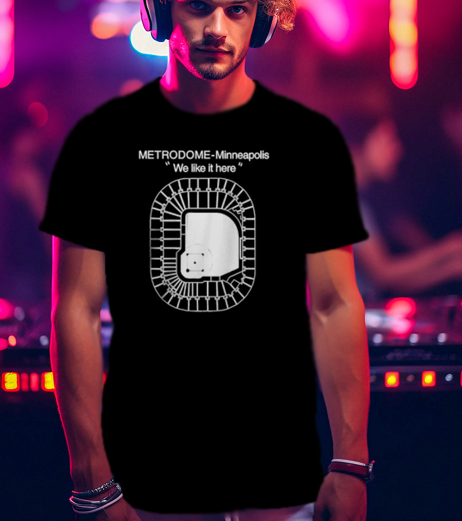 Metrodome Minneapolis We Like It Here Stadium Blueprint T-Shirt