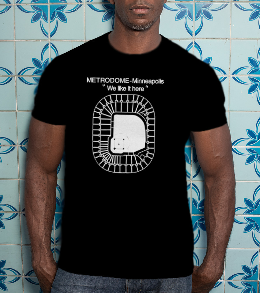 Metrodome Minneapolis We Like It Here Stadium Blueprint T-Shirt