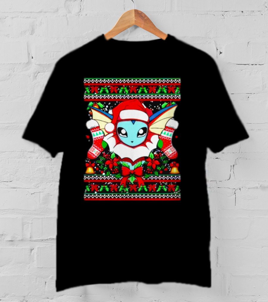 Vaporeon Santa Hat Christmas Pokemon Character Anime Holiday T-Shirt