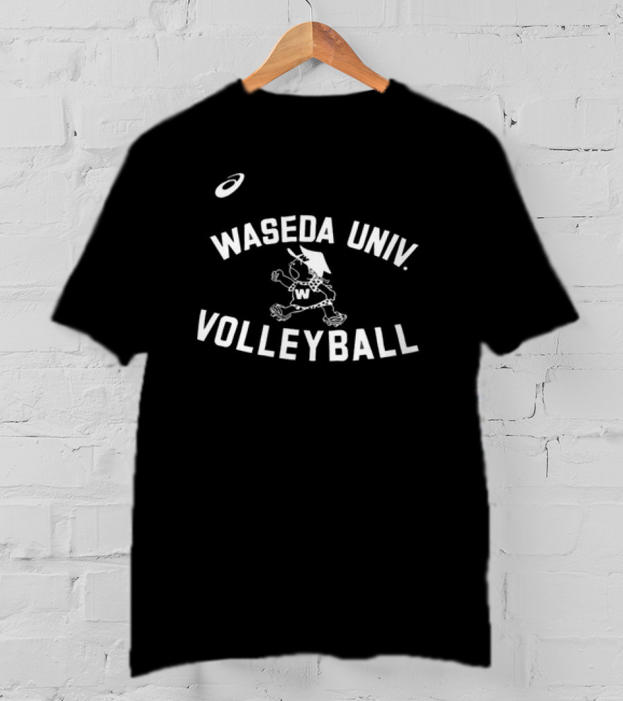 Waseda Univ. Volleyball Asics Running Cartoon Character T-Shirt