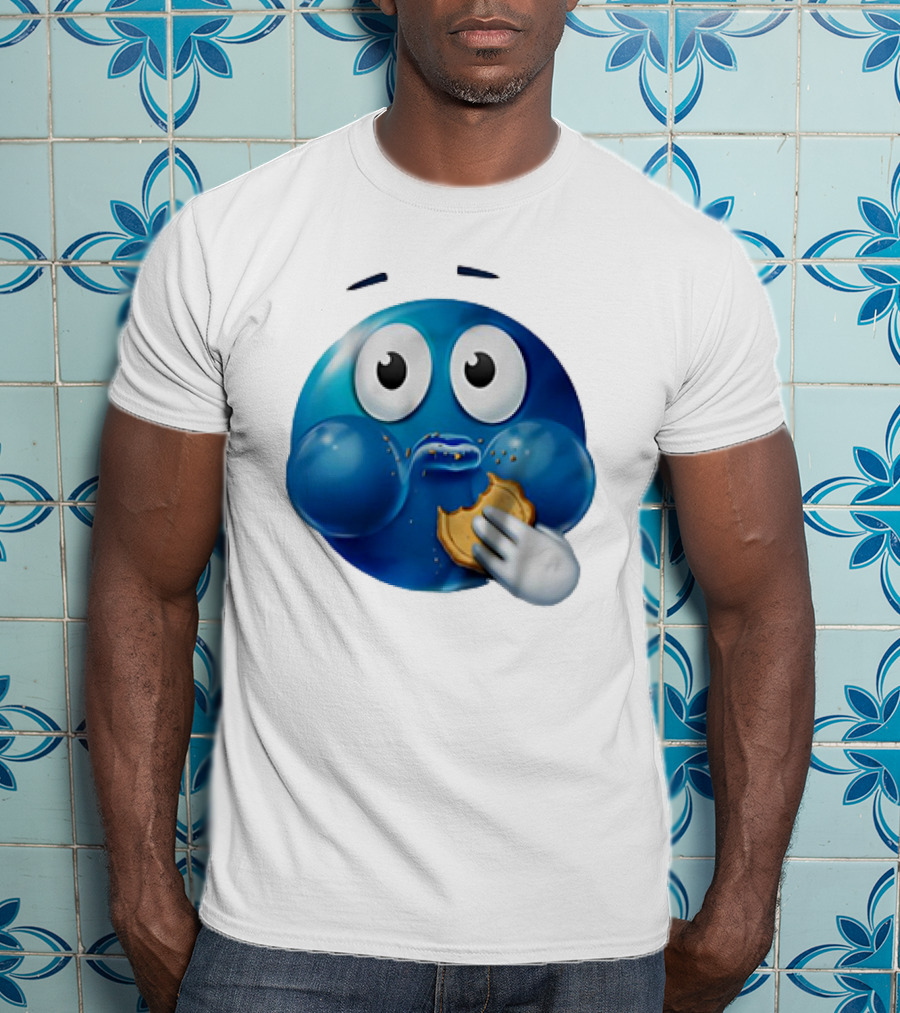 Blue Emoji With Cookie Meme T-Shirt