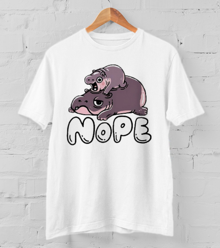 Moo Deng Cute Hippo With Baby Nope T-Shirt