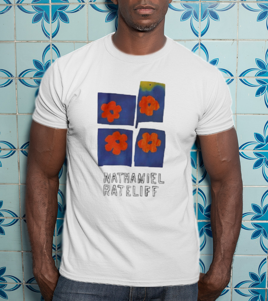 Nathaniel Rateliff Blue Squares Orange Flowers T-Shirt
