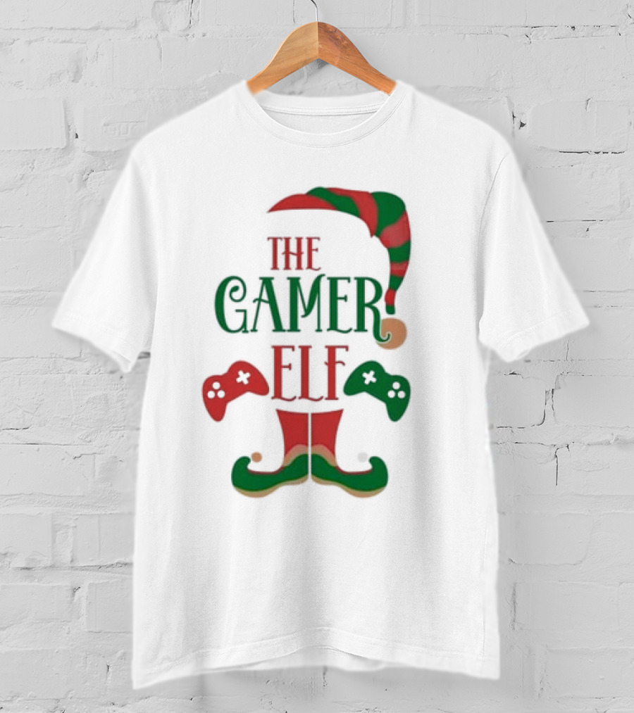 The Gamer Elf With Christmas Hat And Controllers T-Shirt