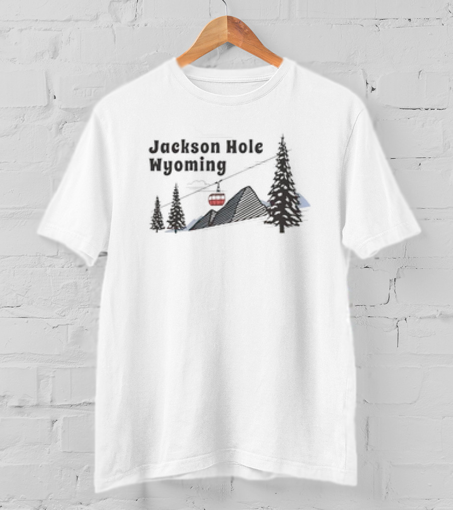 Jackson Hole Wyoming Mountain Gondola With Evergreen Trees And Ski Slope T-Shirt