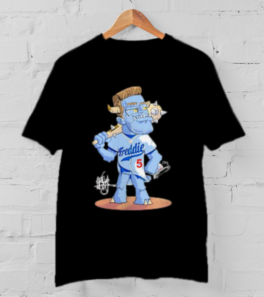 Monster Freddie Los Angeles Baseball Player Cartoon Character T-Shirt