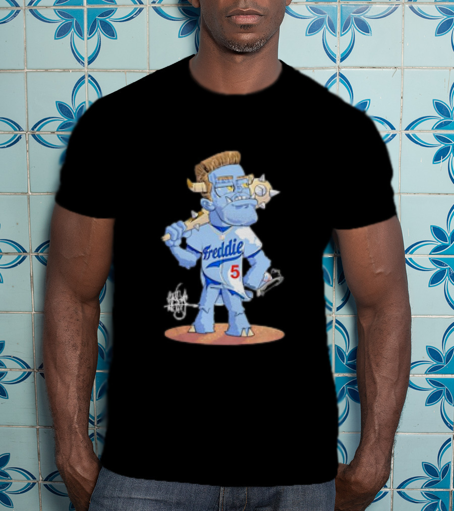 Monster Freddie Los Angeles Baseball Player Cartoon Character T-Shirt