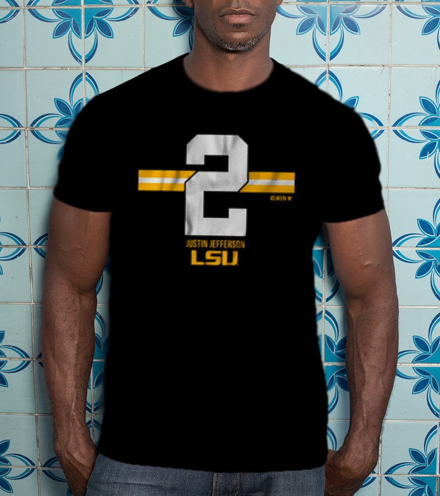 LSU Football Justin Jefferson 2 Stripe Number LSU T-Shirt