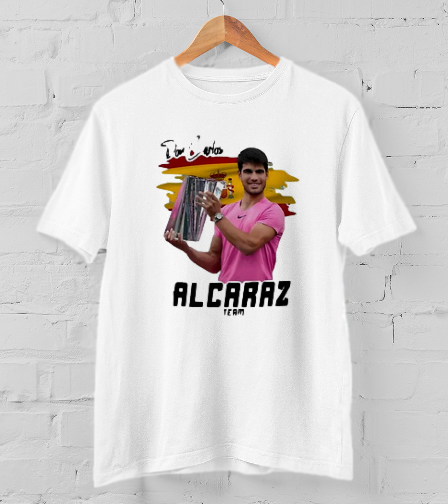 Don Carlos Alcaraz Team With Trophy And Spanish Flag T-Shirt