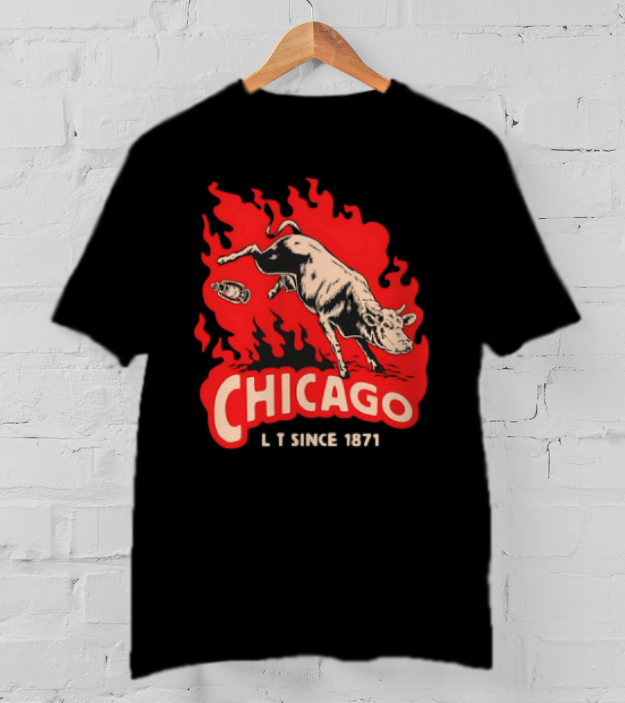 Chicago Lit Since 1871 Kicking Cow Flame T-Shirt