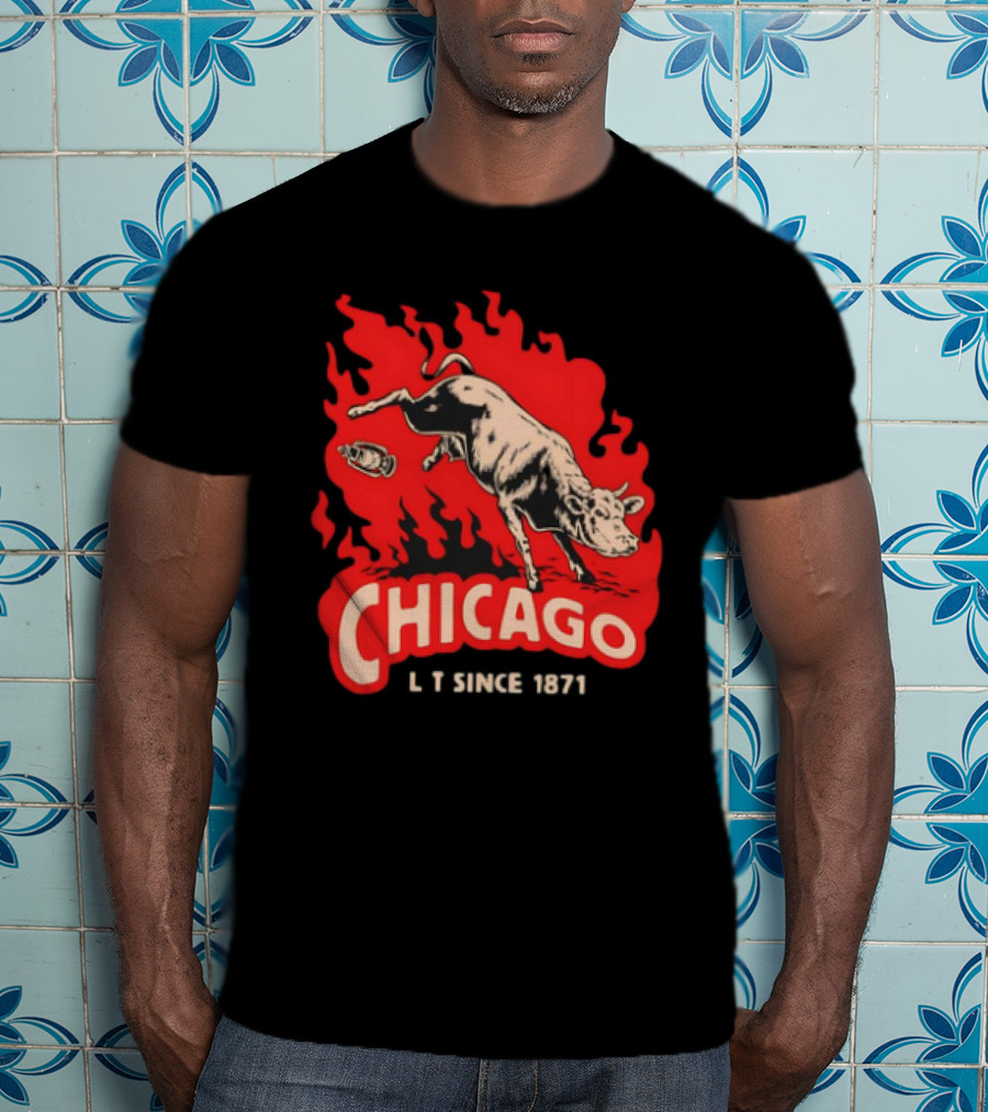 Chicago Lit Since 1871 Kicking Cow Flame T-Shirt