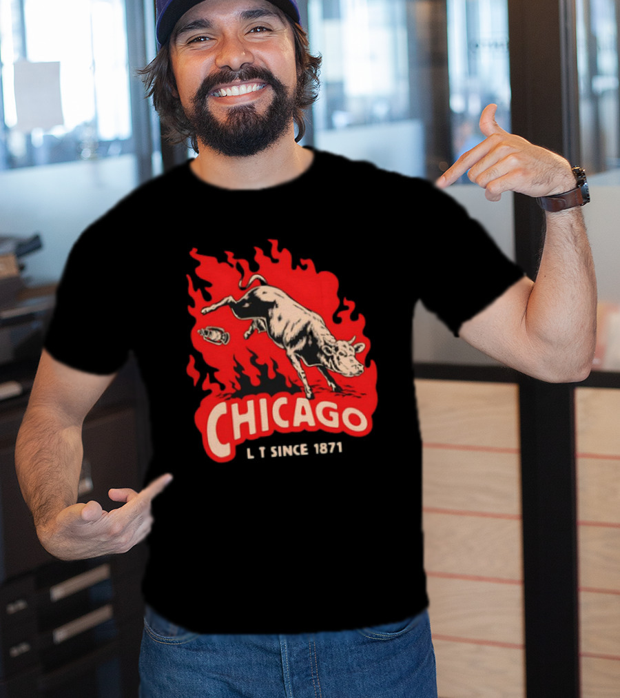 Chicago Lit Since 1871 Kicking Cow Flame T-Shirt