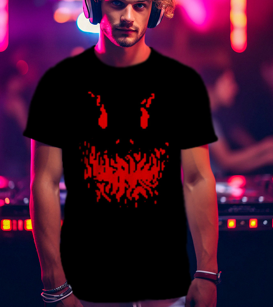 Scary Red Pixelated Joker Face T-Shirt