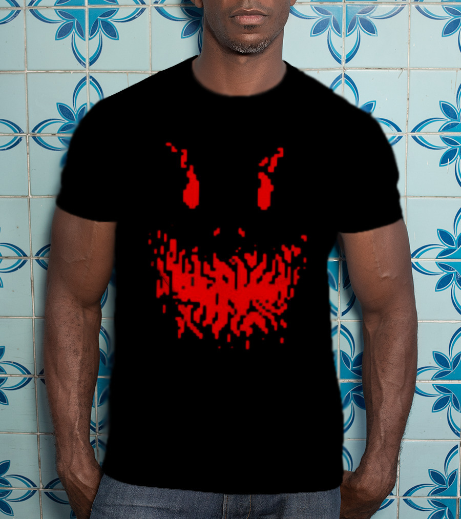 Scary Red Pixelated Joker Face T-Shirt