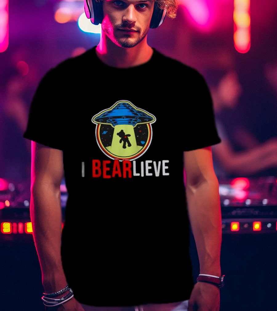 UFO I BEARlieve Alien Abduction Bear Spaceship T-Shirt