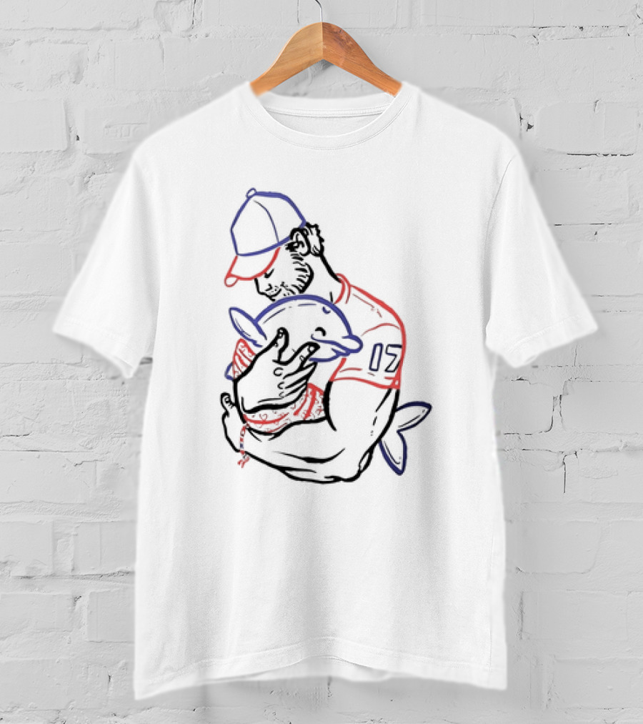 I Love You Dad Fish 17 Baseball Player Hugging Dolphin T-Shirt