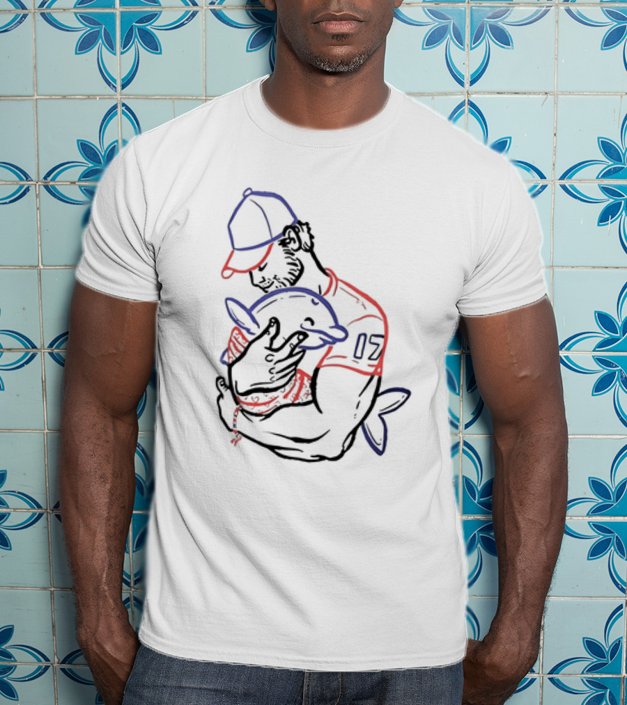 I Love You Dad Fish 17 Baseball Player Hugging Dolphin T-Shirt