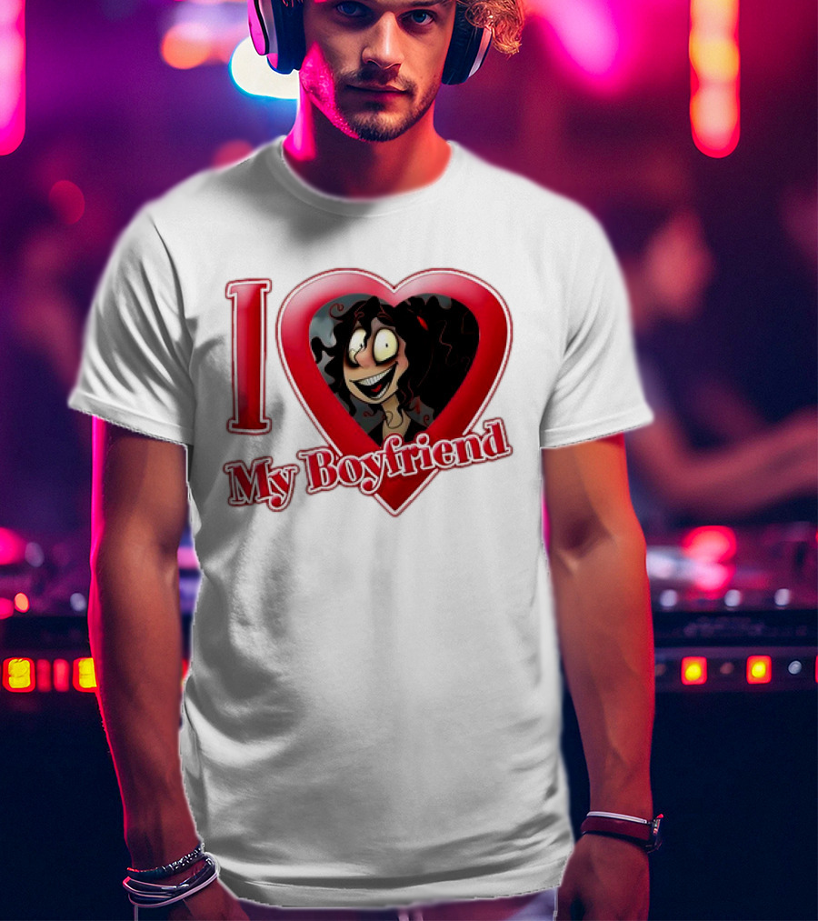 I Love My Boyfriend Heart Cartoon Face T-Shirt