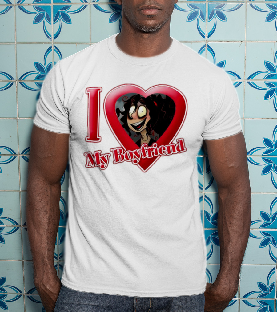 I Love My Boyfriend Heart Cartoon Face T-Shirt