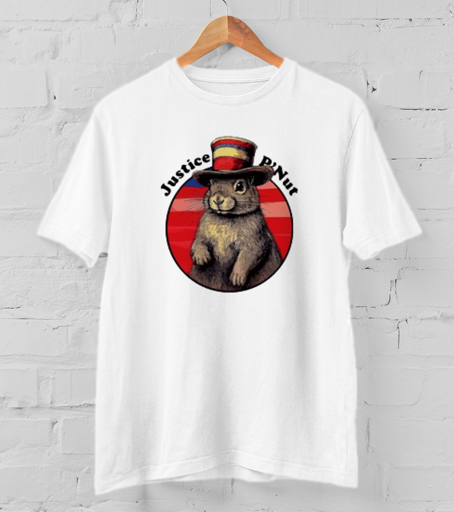 Justice P’Nut Squirrel Wearing Vintage Hat With Red Blue Stripes T-Shirt